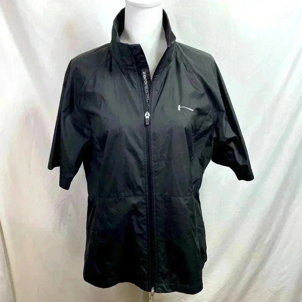 Zero Restriction Black Golf Short Sleeve Zip Front Jacket Top, Size Medium.